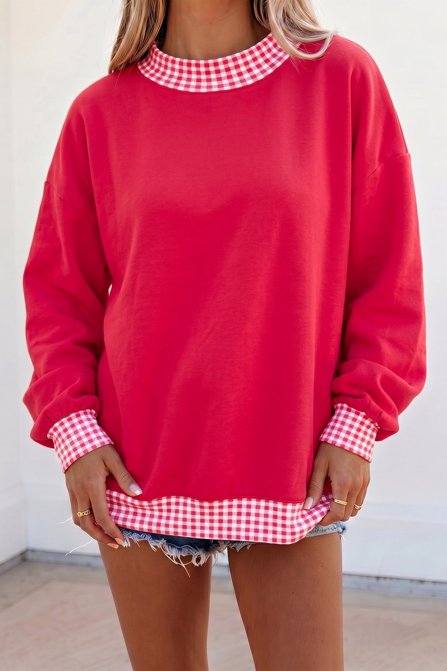 Polka Dot Trim Oversized Sweatshirt