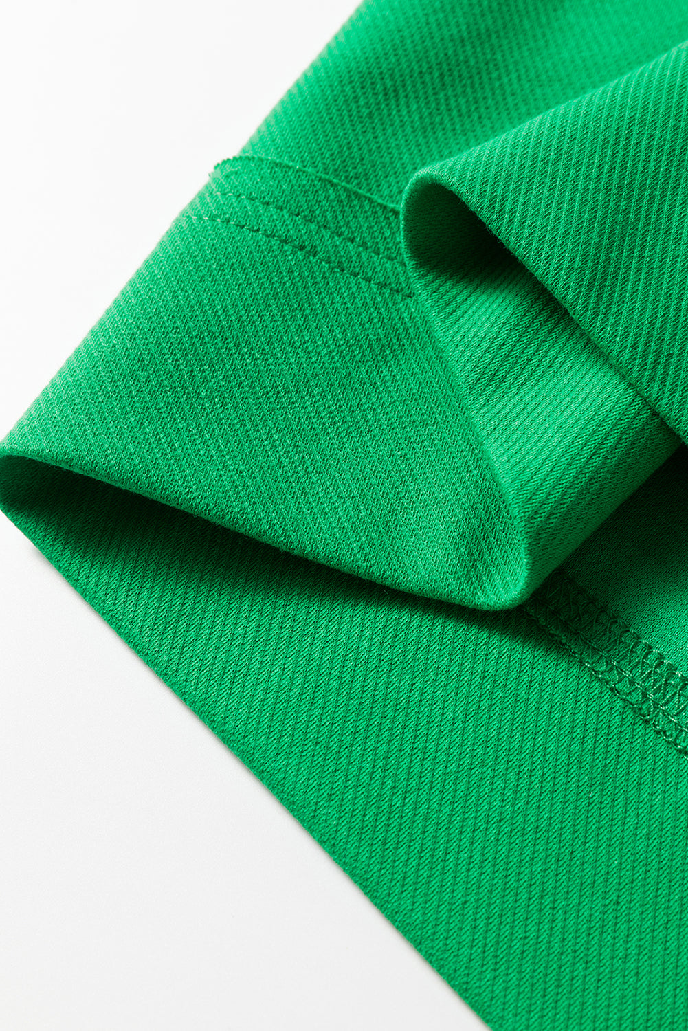 Green Contrast Trim Textured Tee and Shorts Set