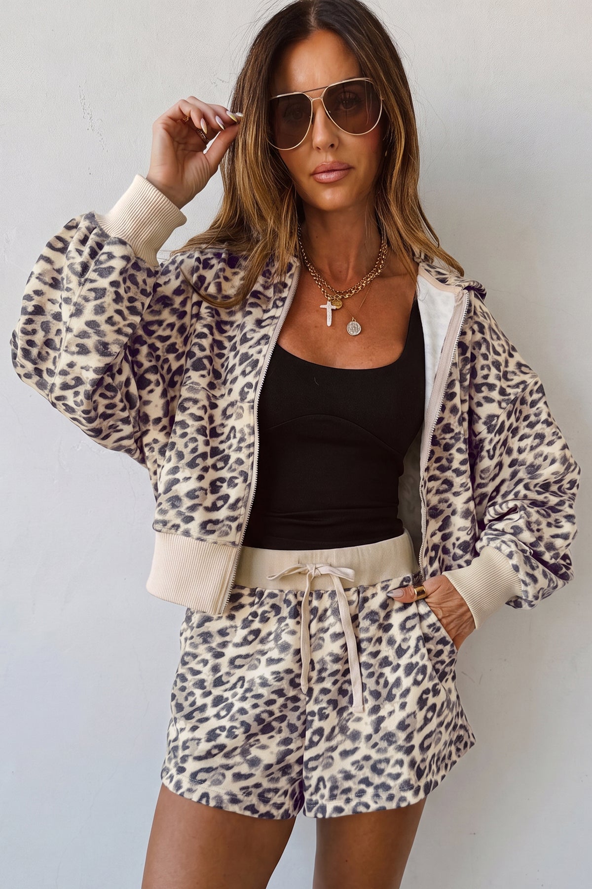 Leopard Zip-Up Hoodie & Short Set