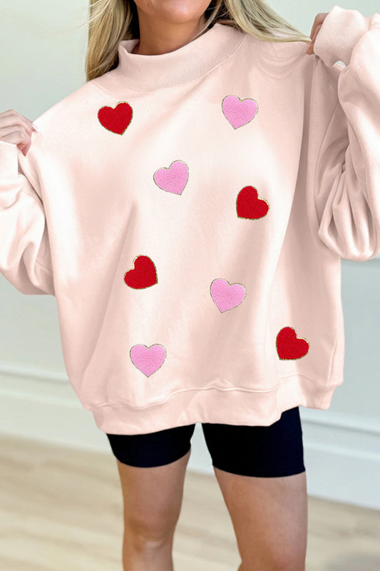 Light Pink Glitter Trim Hearts Sweatshirt