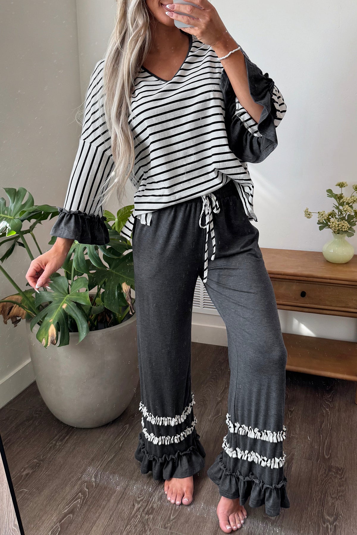 Ruffle Trim Top and Pants Set