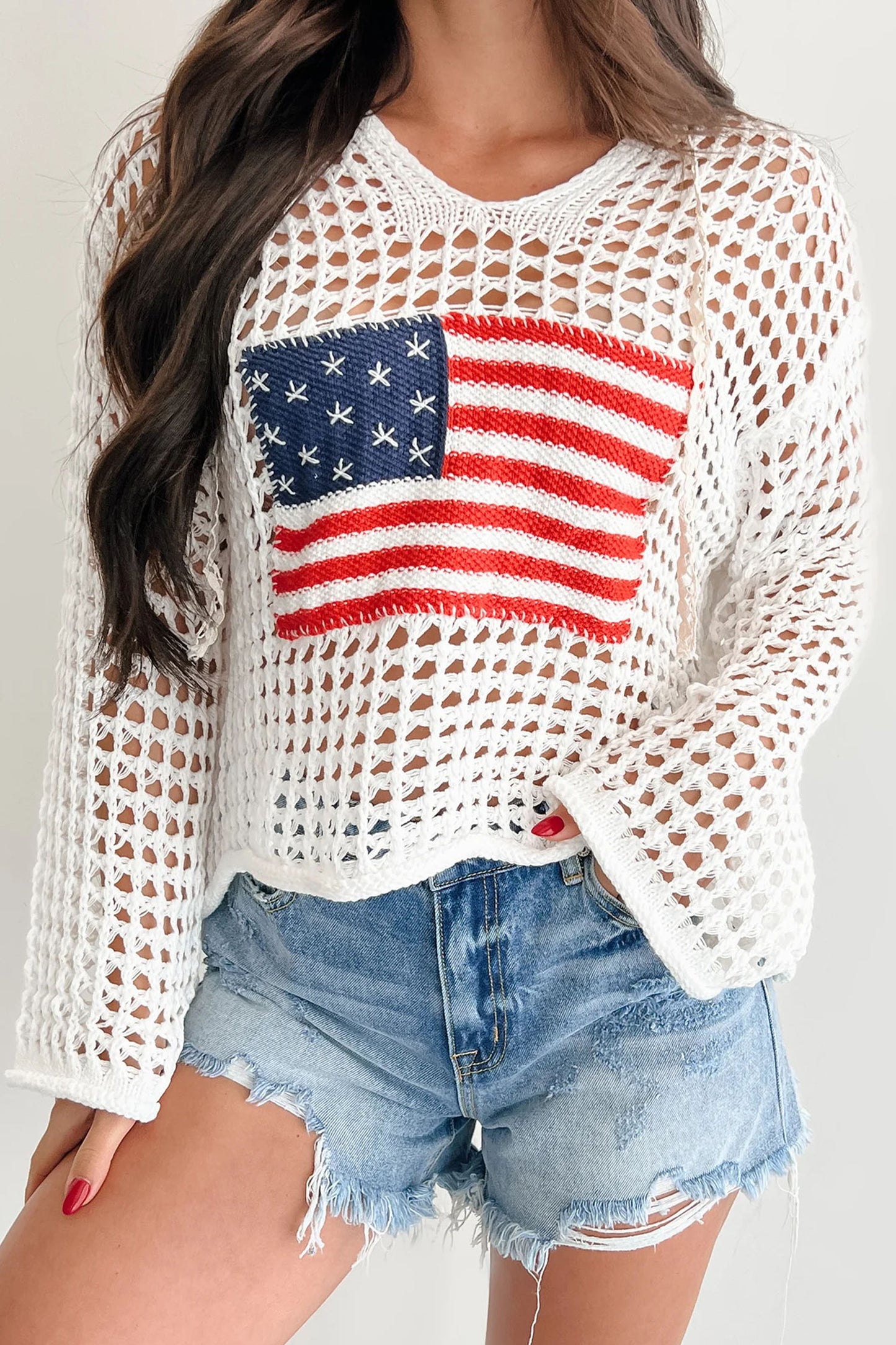 Crochet Knit American Flag Hoodie