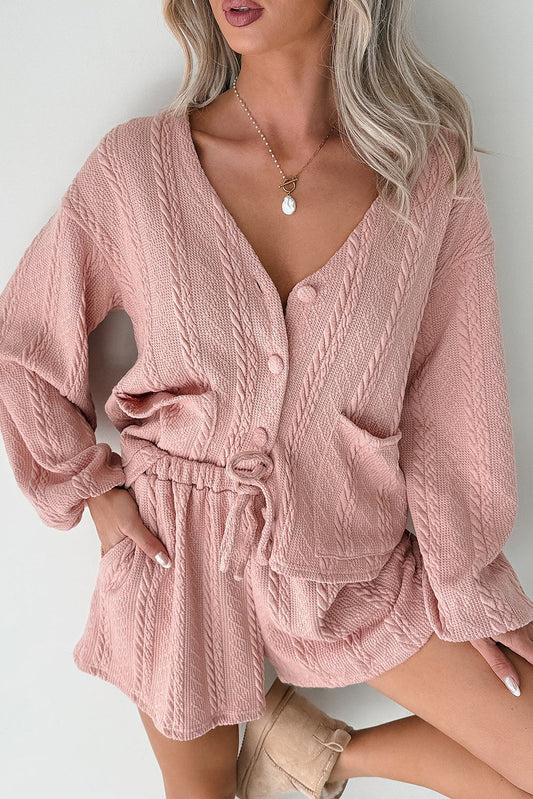 Pink Cable Knit Lounge Set