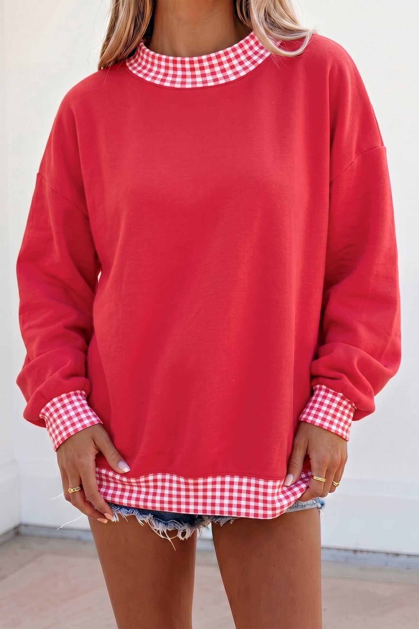 Polka Dot Trim Oversized Sweatshirt