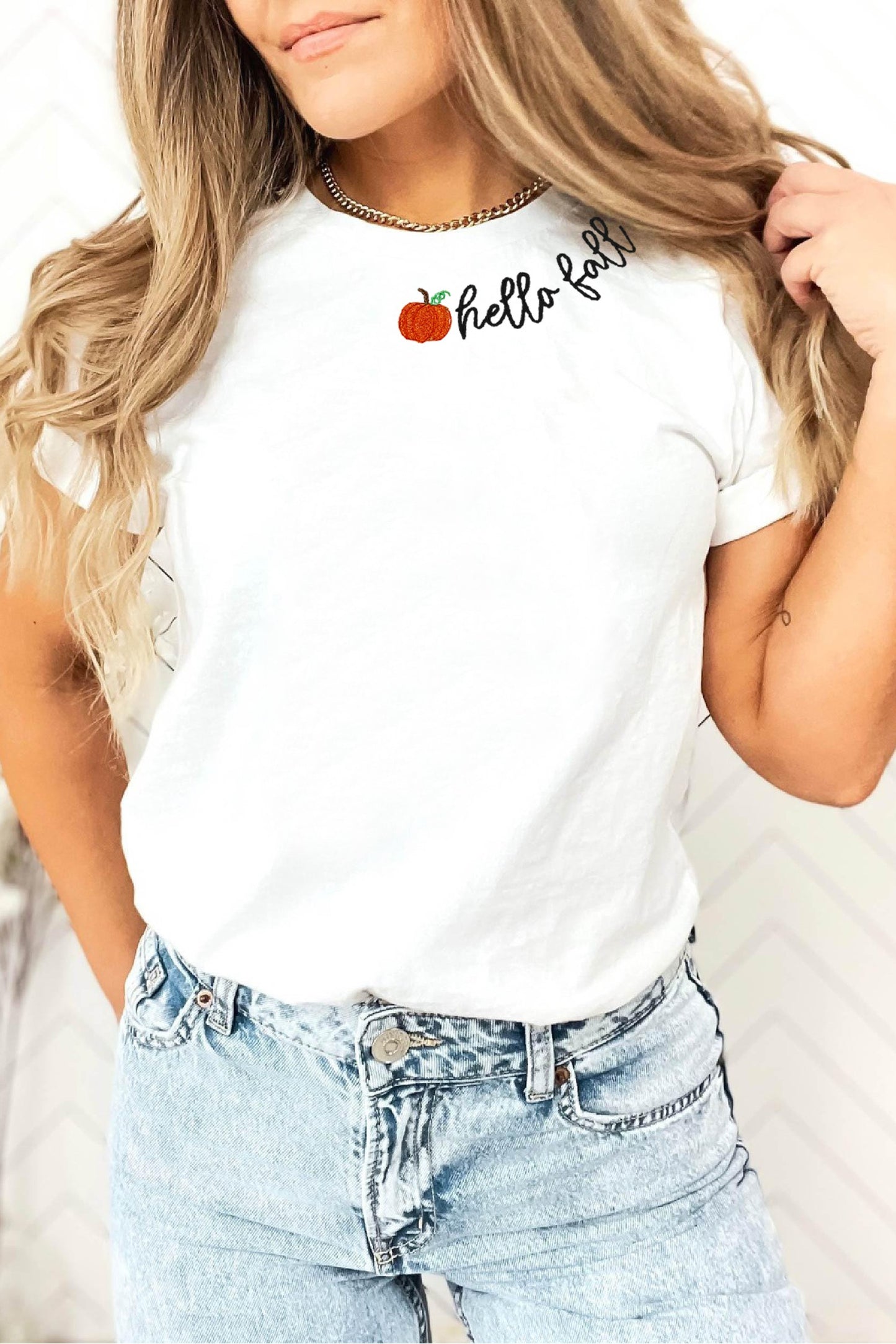 hello fall Embroidered Tee