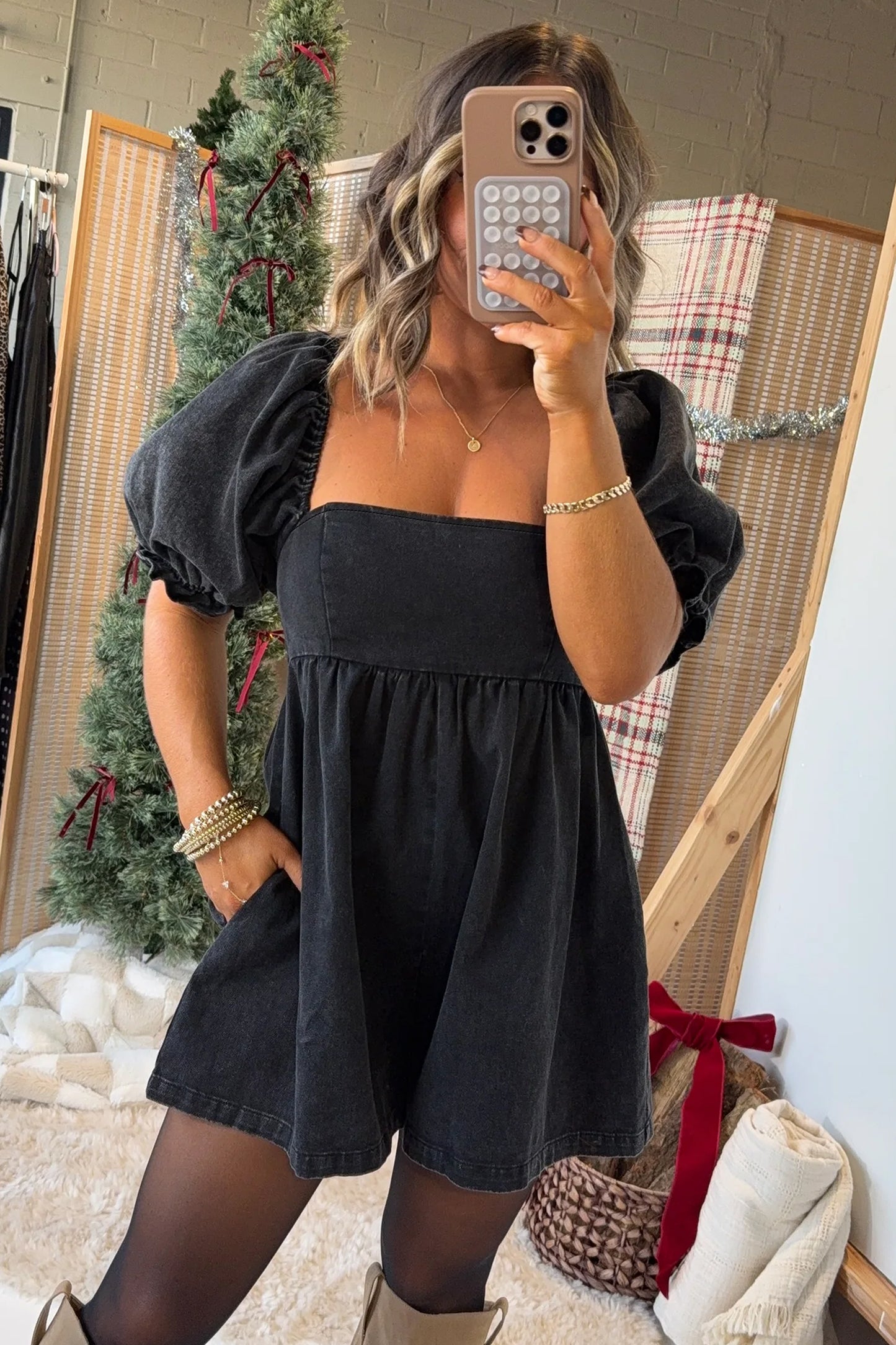 Black Denim Romper