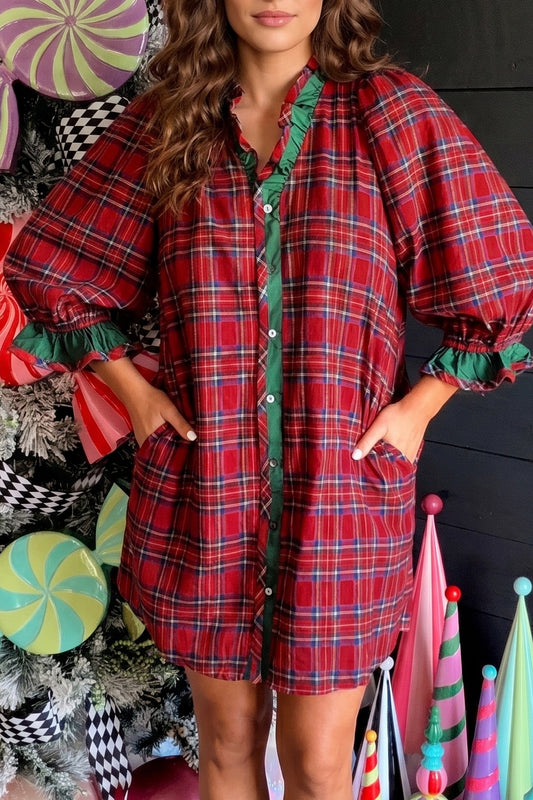Festive Red Plaid Dress