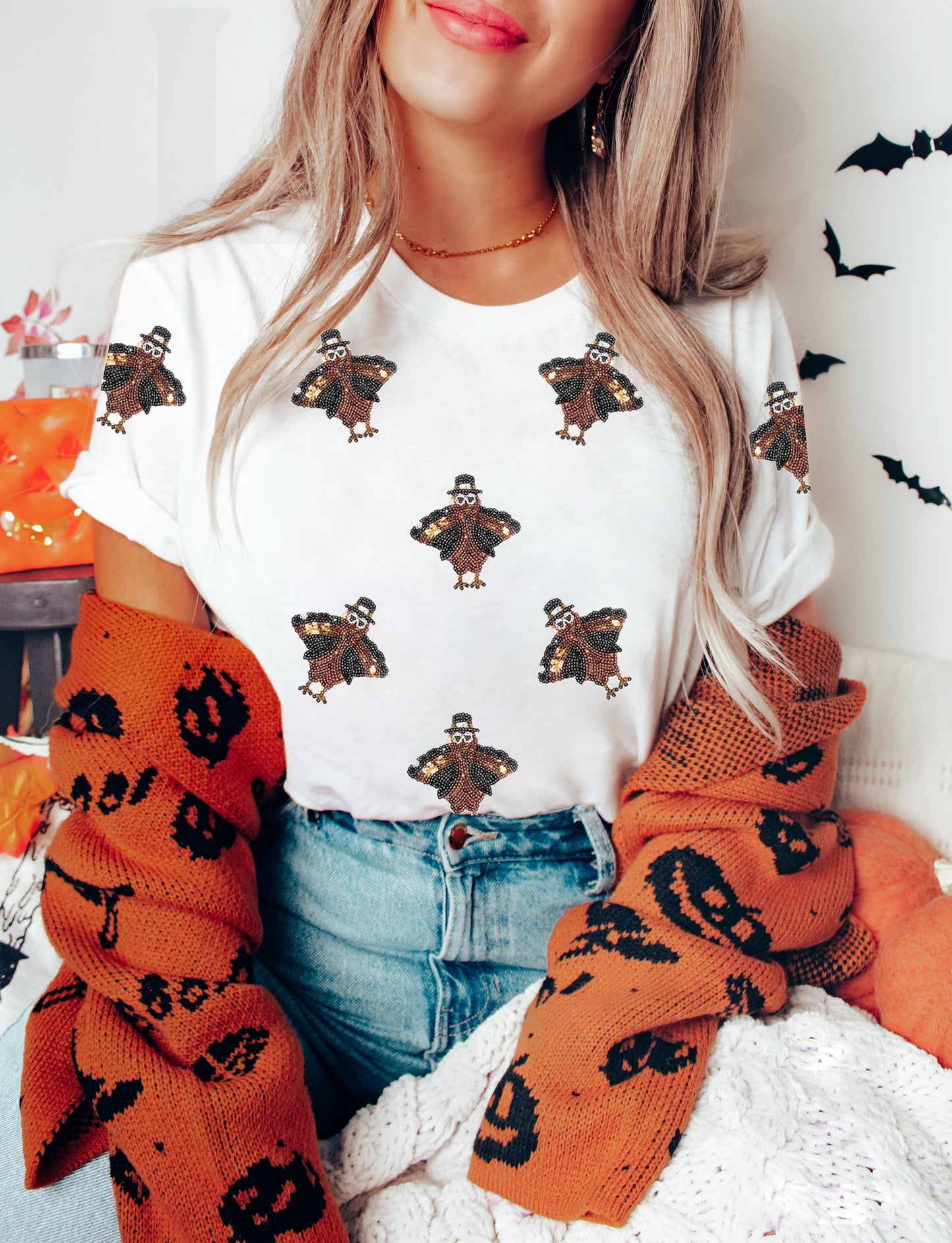 Sequin Turkeys Thanksgiving Tee
