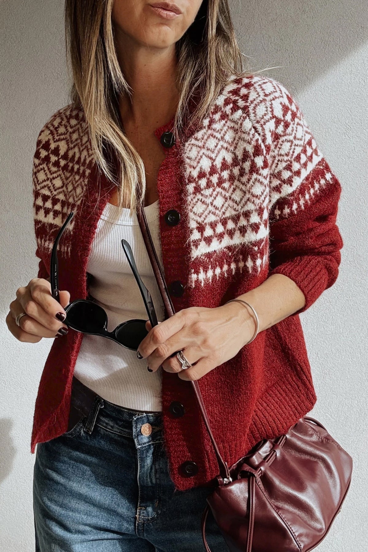 Red Fair Isle Cardigan