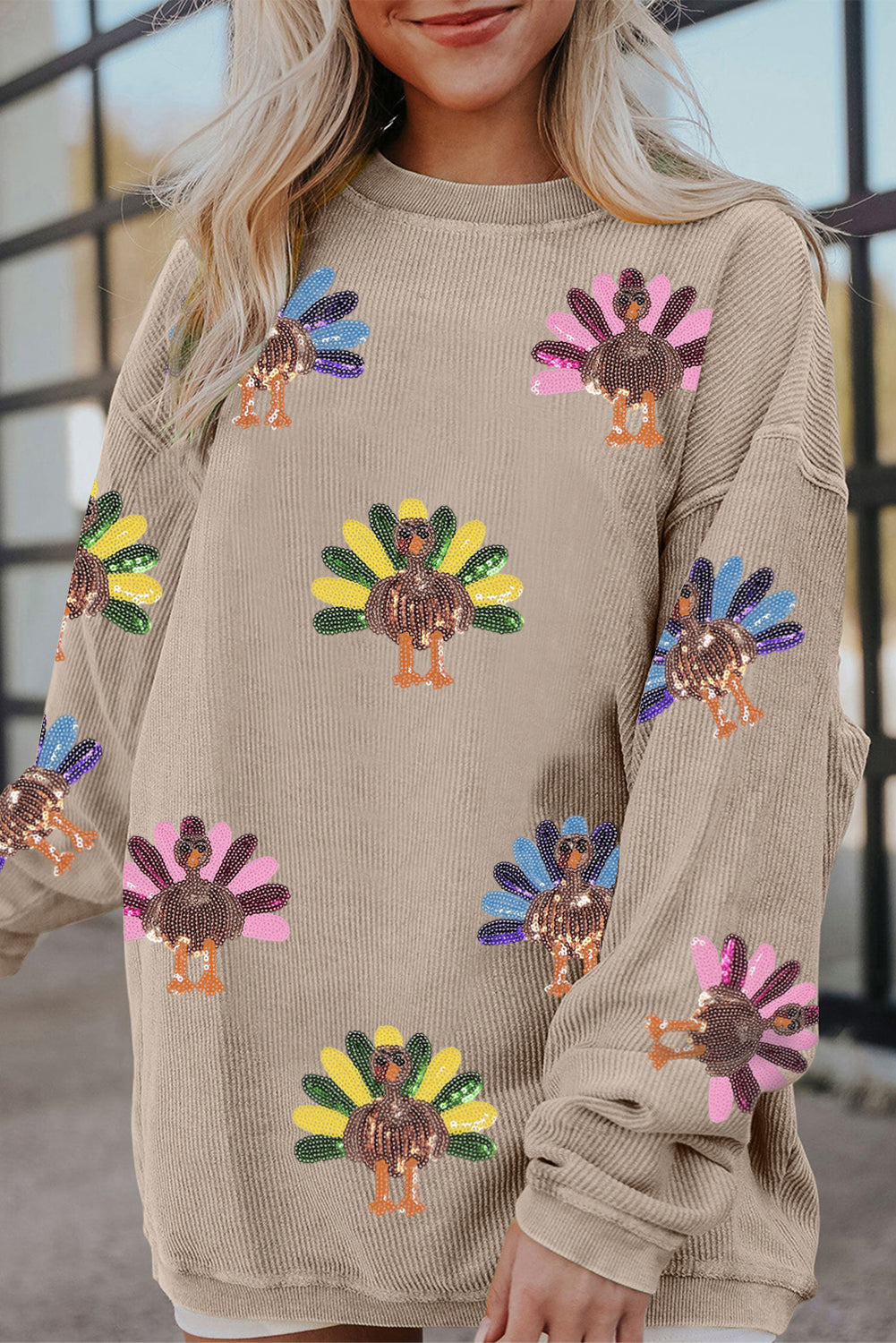 Sequin Turkey Corded Baggy Sweatshirt