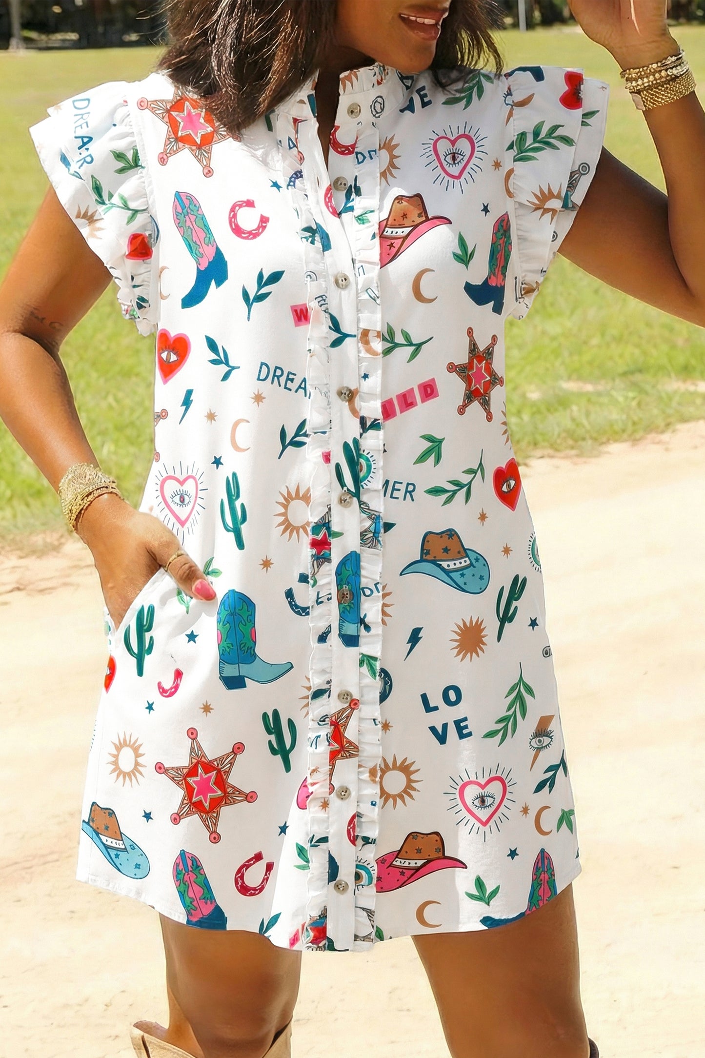 Western Print Mini Dress