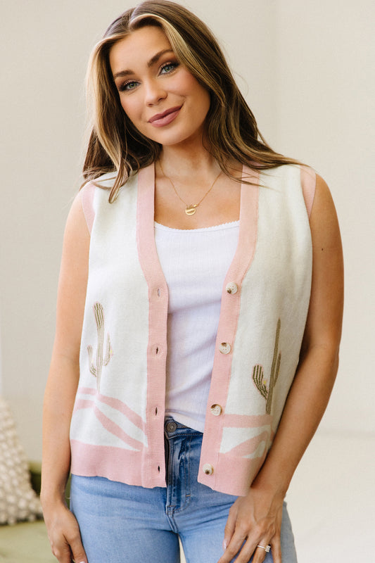 Pink Western Cactus Sweater Vest