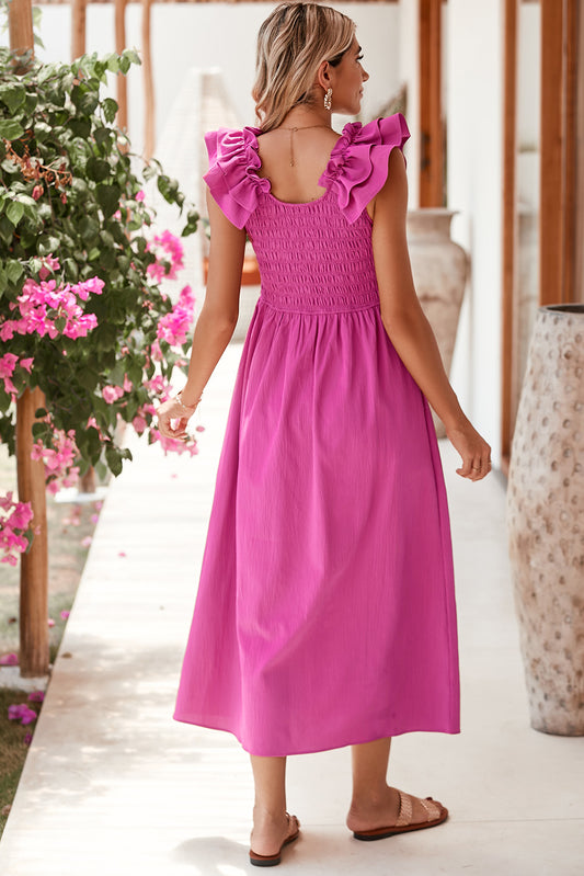 Pink Smocked Midi Dress