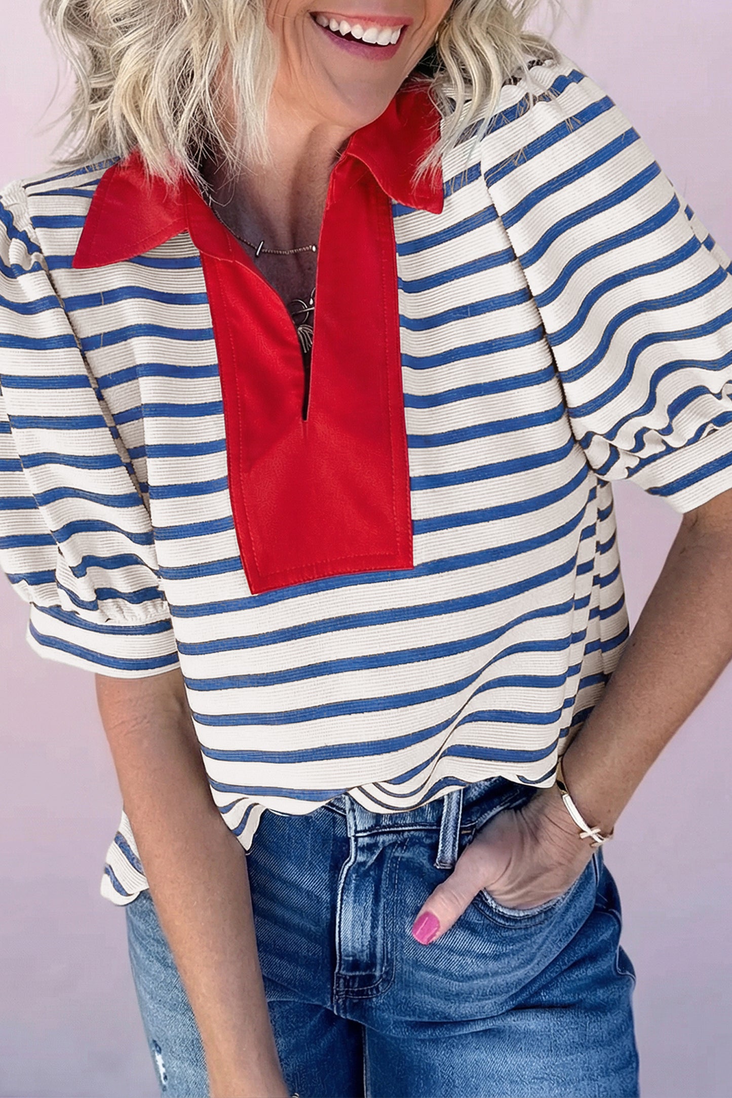 Striped Puff Sleeve Top
