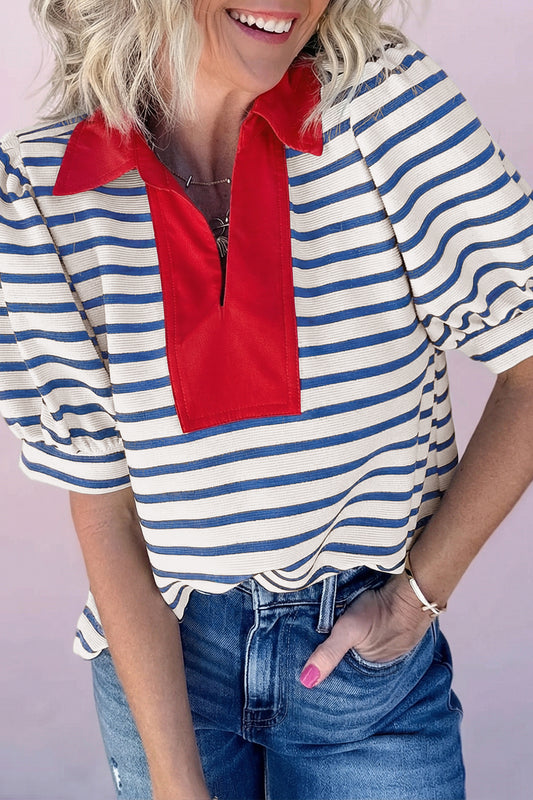 Striped Puff Sleeve Top