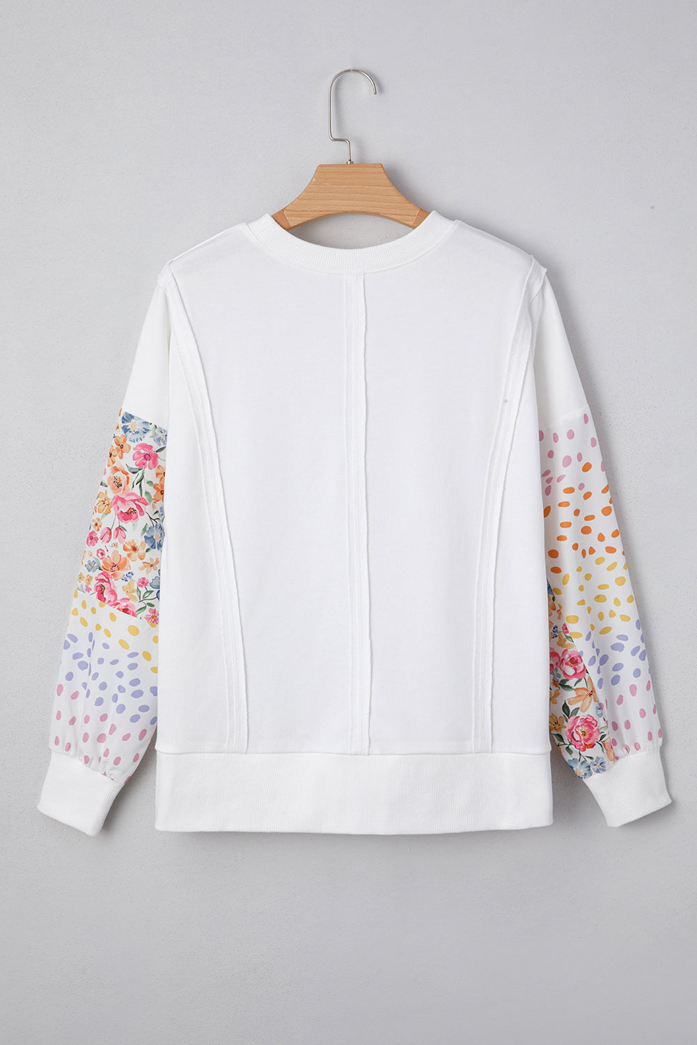 Floral Patchwork Sleeve High Low Sweatshirt