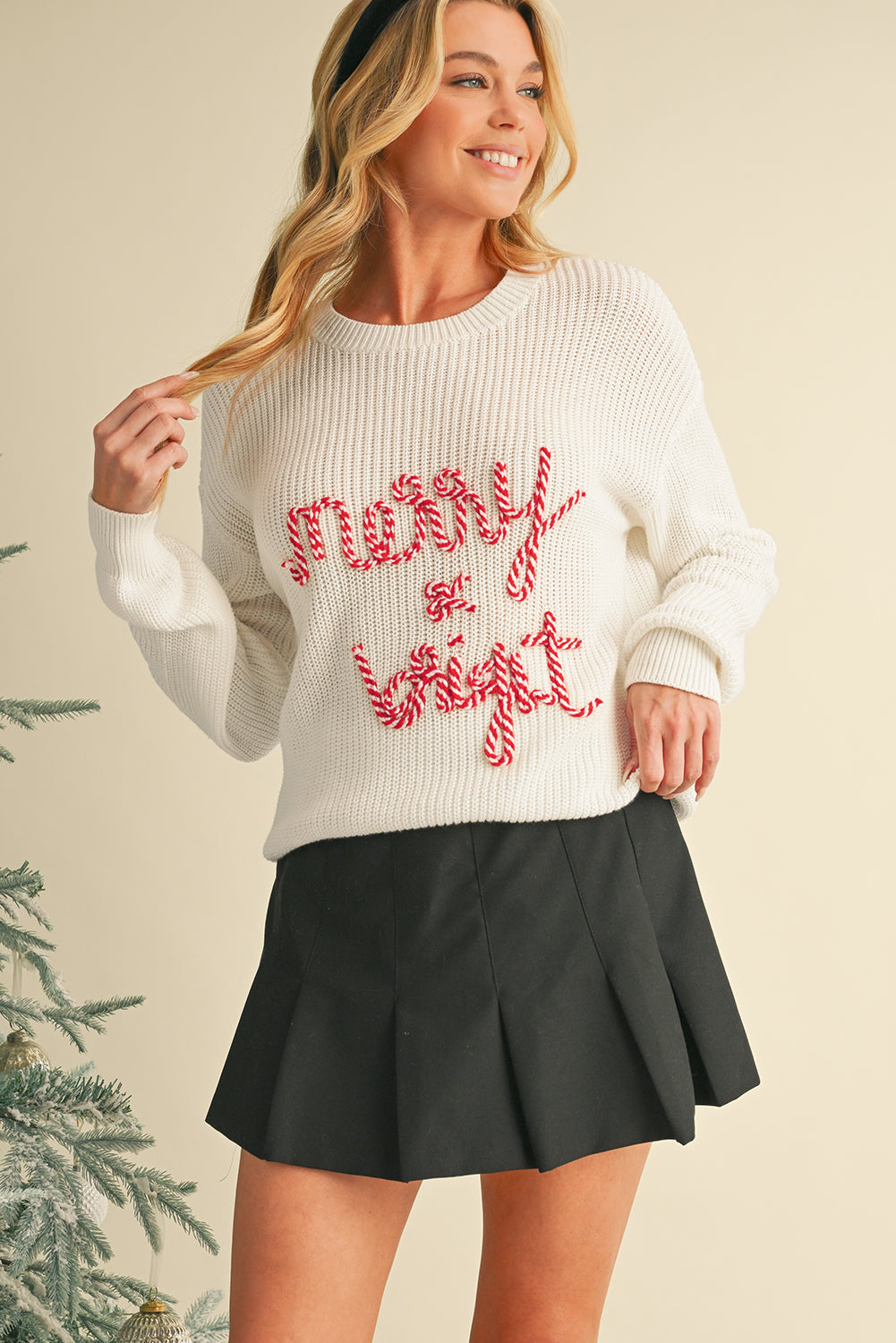 White Merry & Bright Christmas Sweater