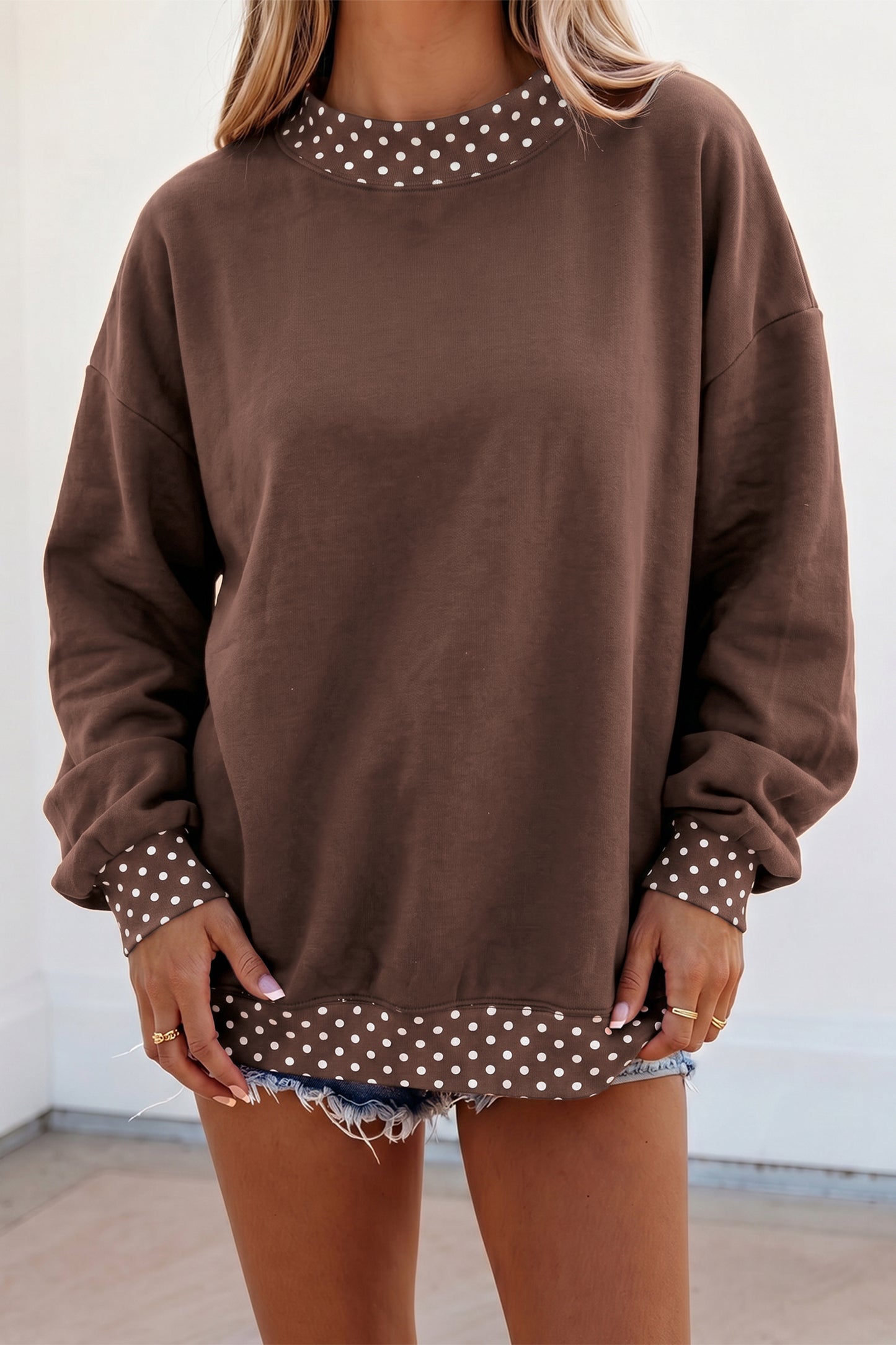 Polka Dot Trim Oversized Sweatshirt