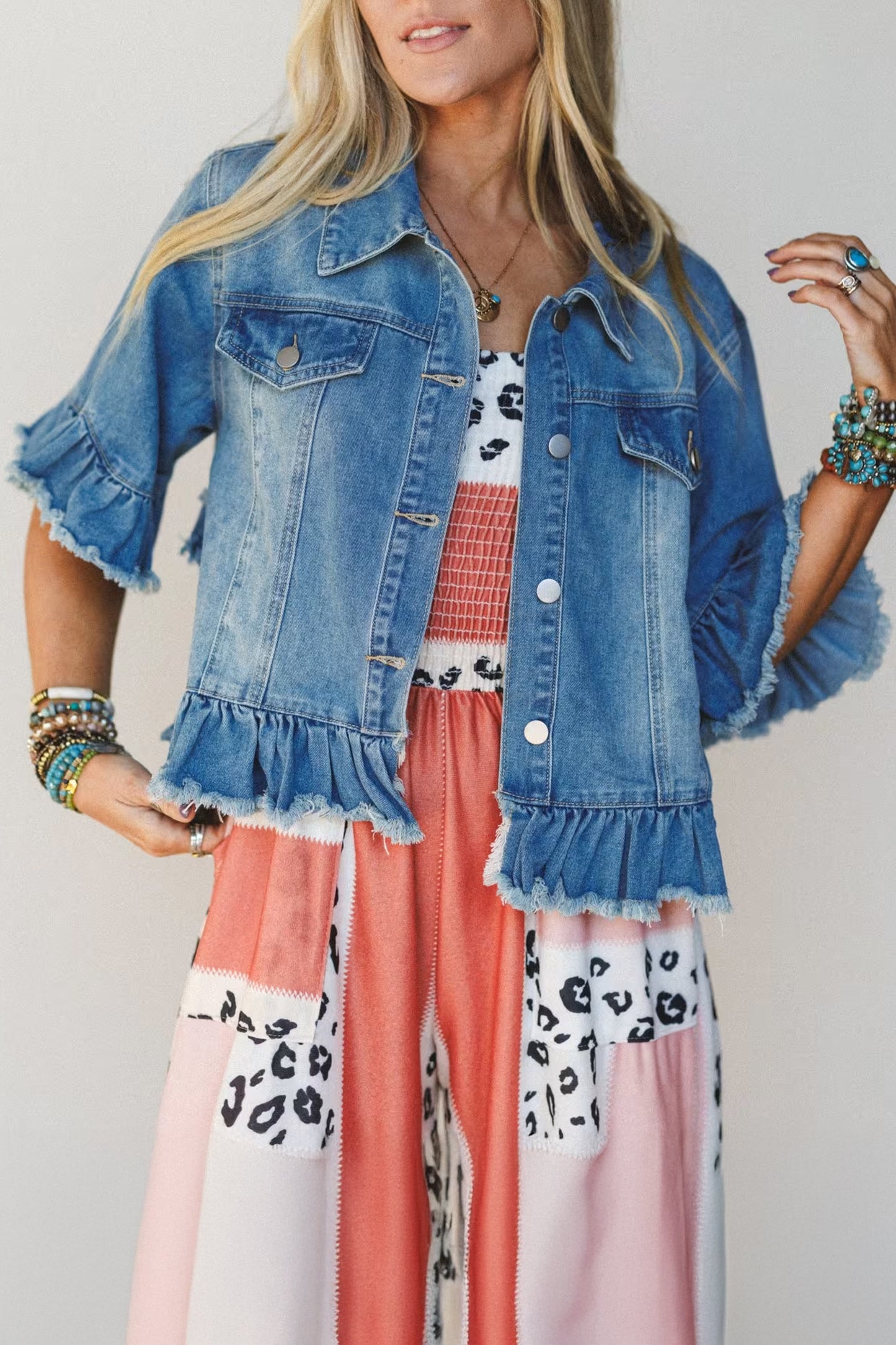 Ruffle Hem Denim Jacket