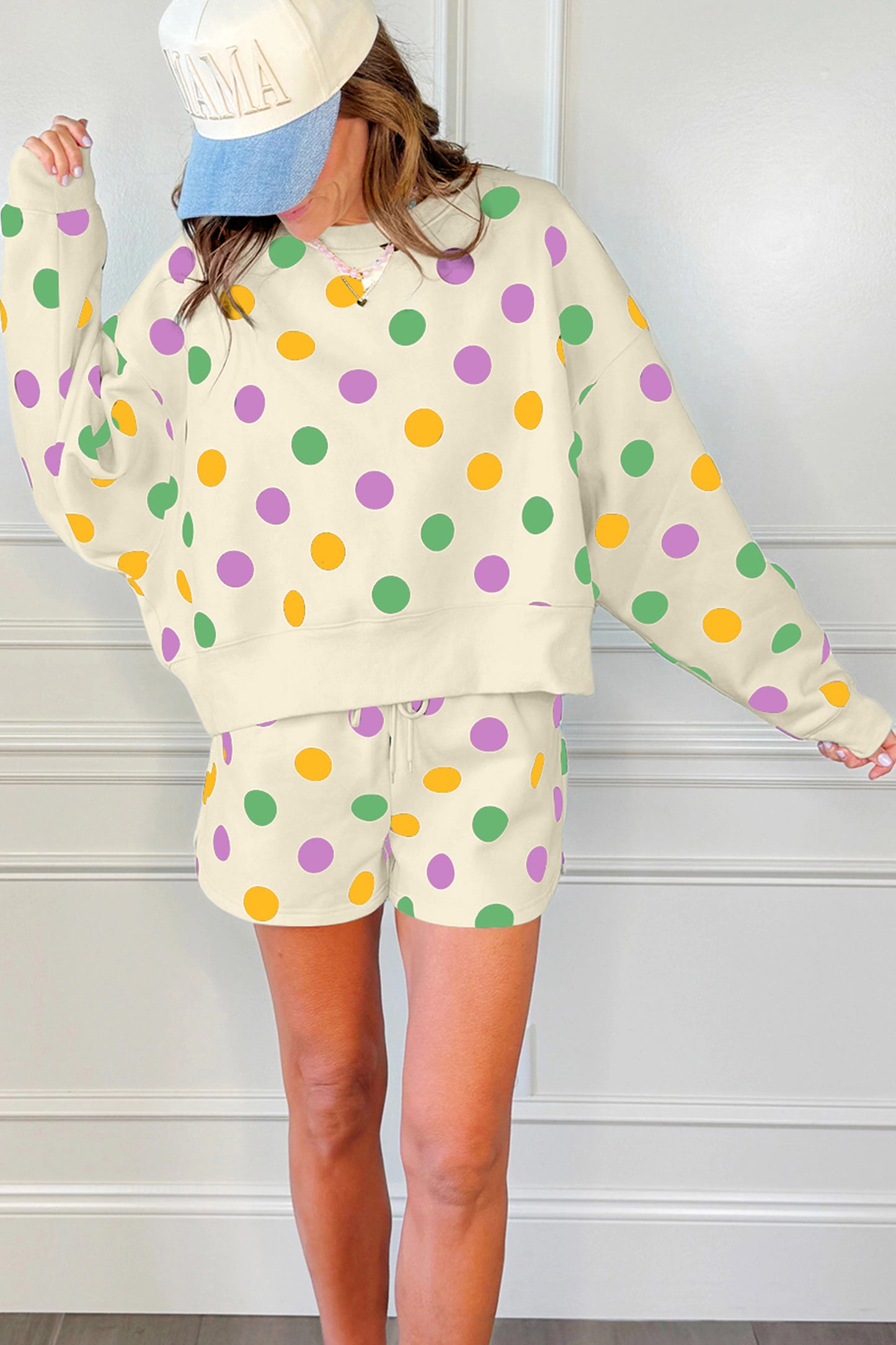 Mardi Gras Polka Dot Shorts Set