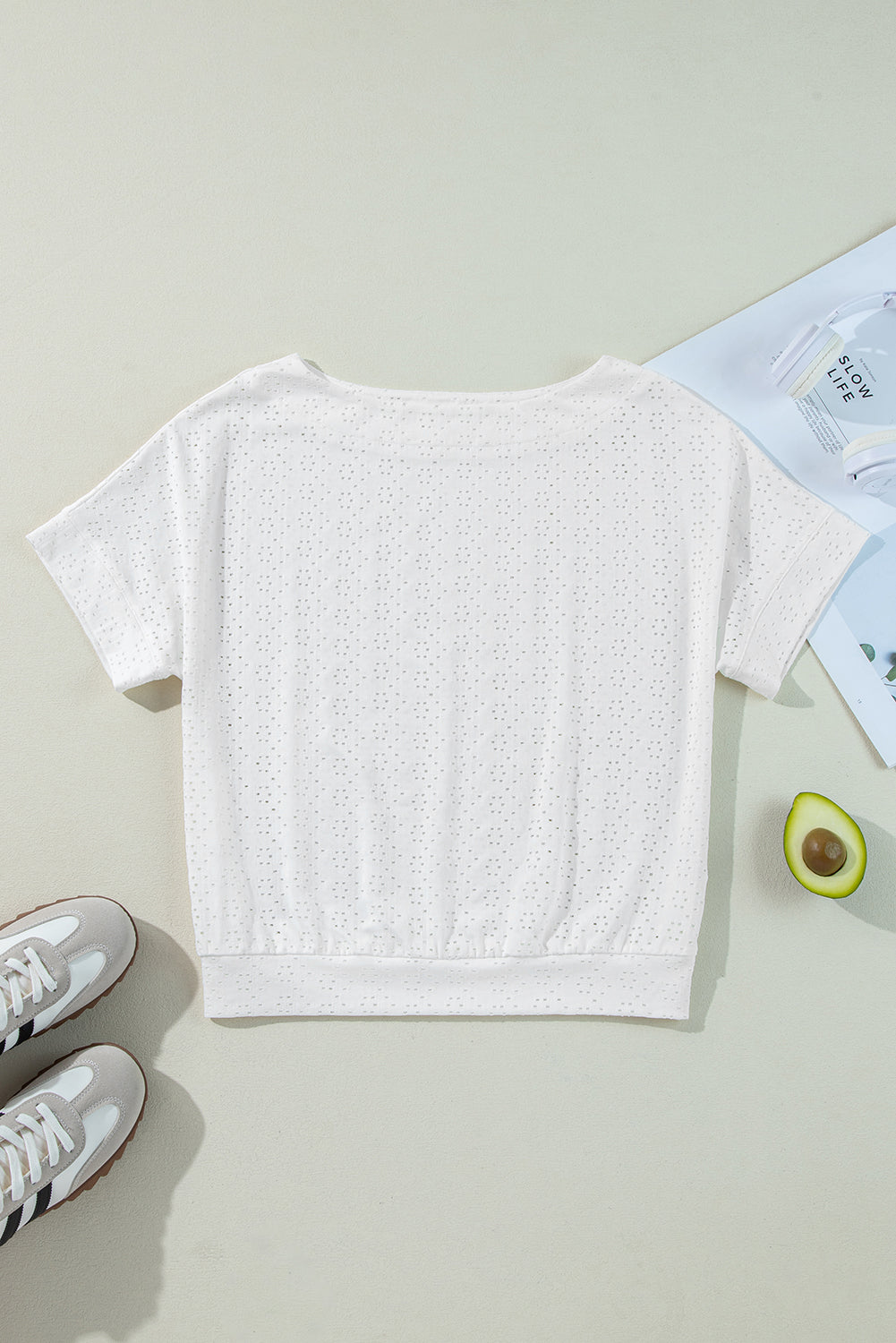 White Eyelet Boatneck Tee