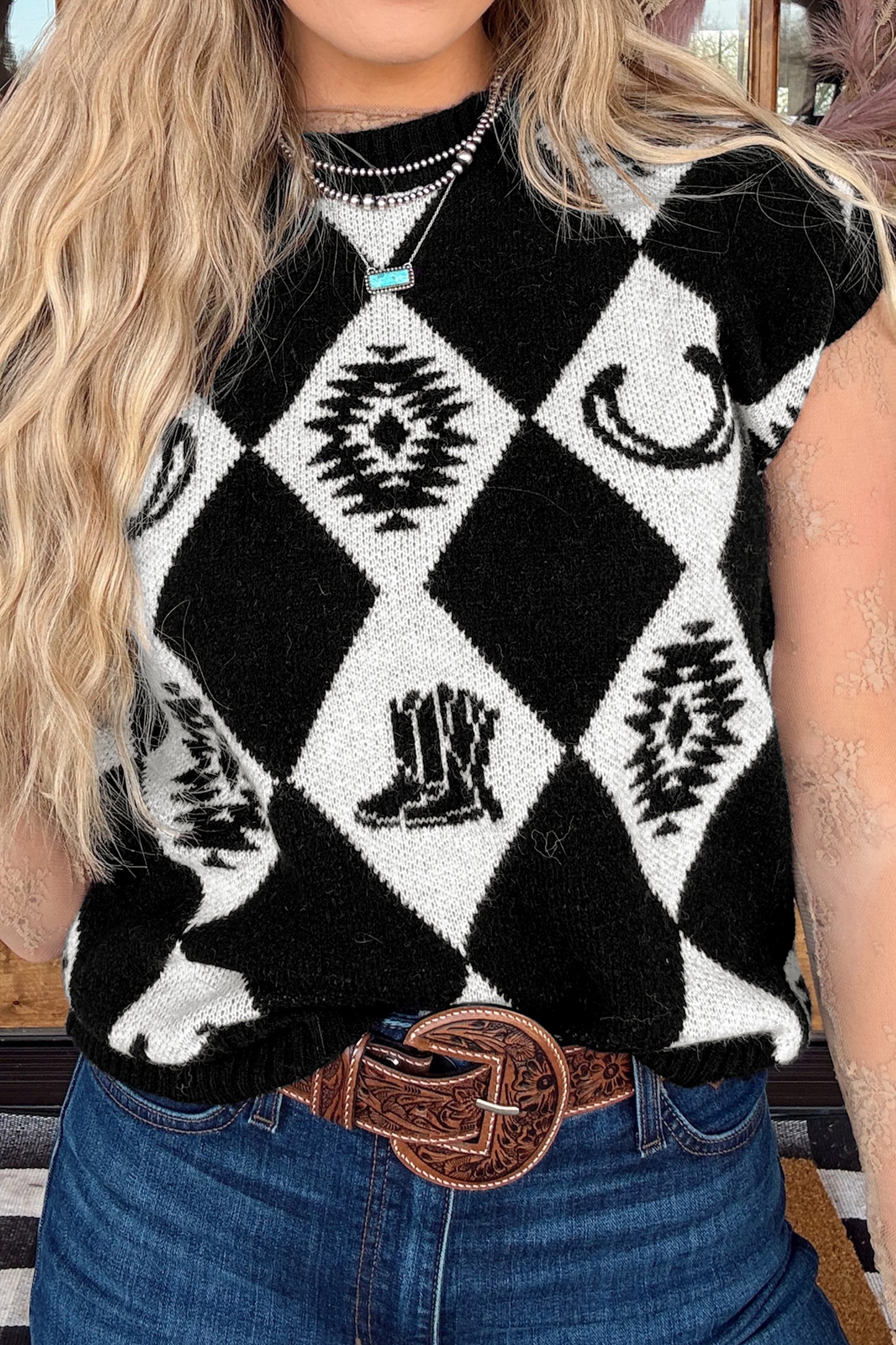Western Short Sleeve Sweater