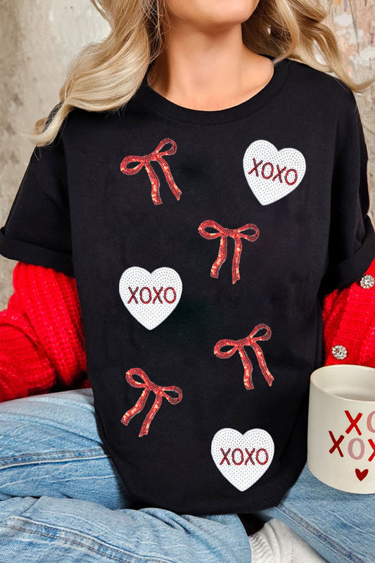 Black Valentine's Sequin T Shirt
