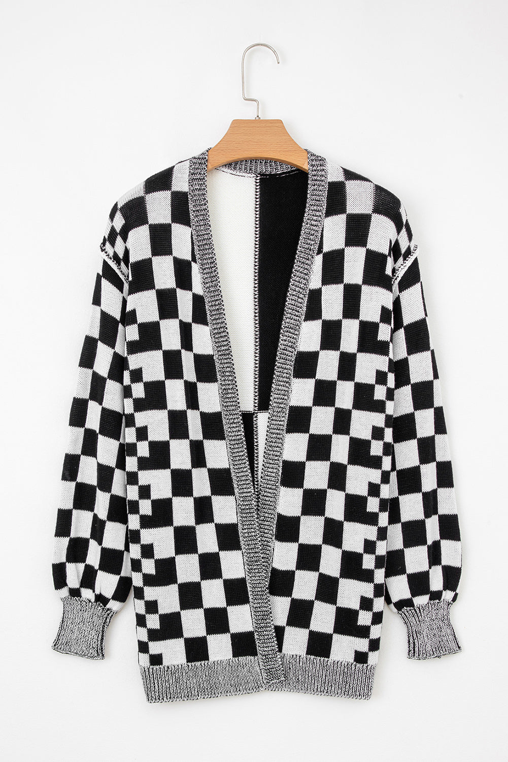 Checkered Open Front Cardigan