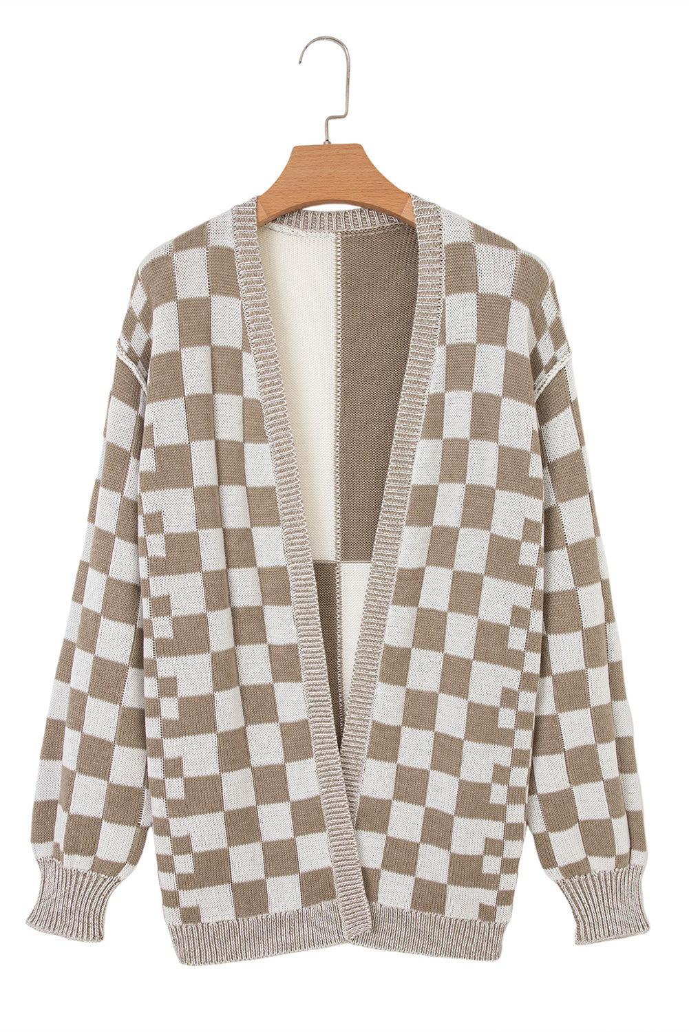 Checkered Open Front Cardigan