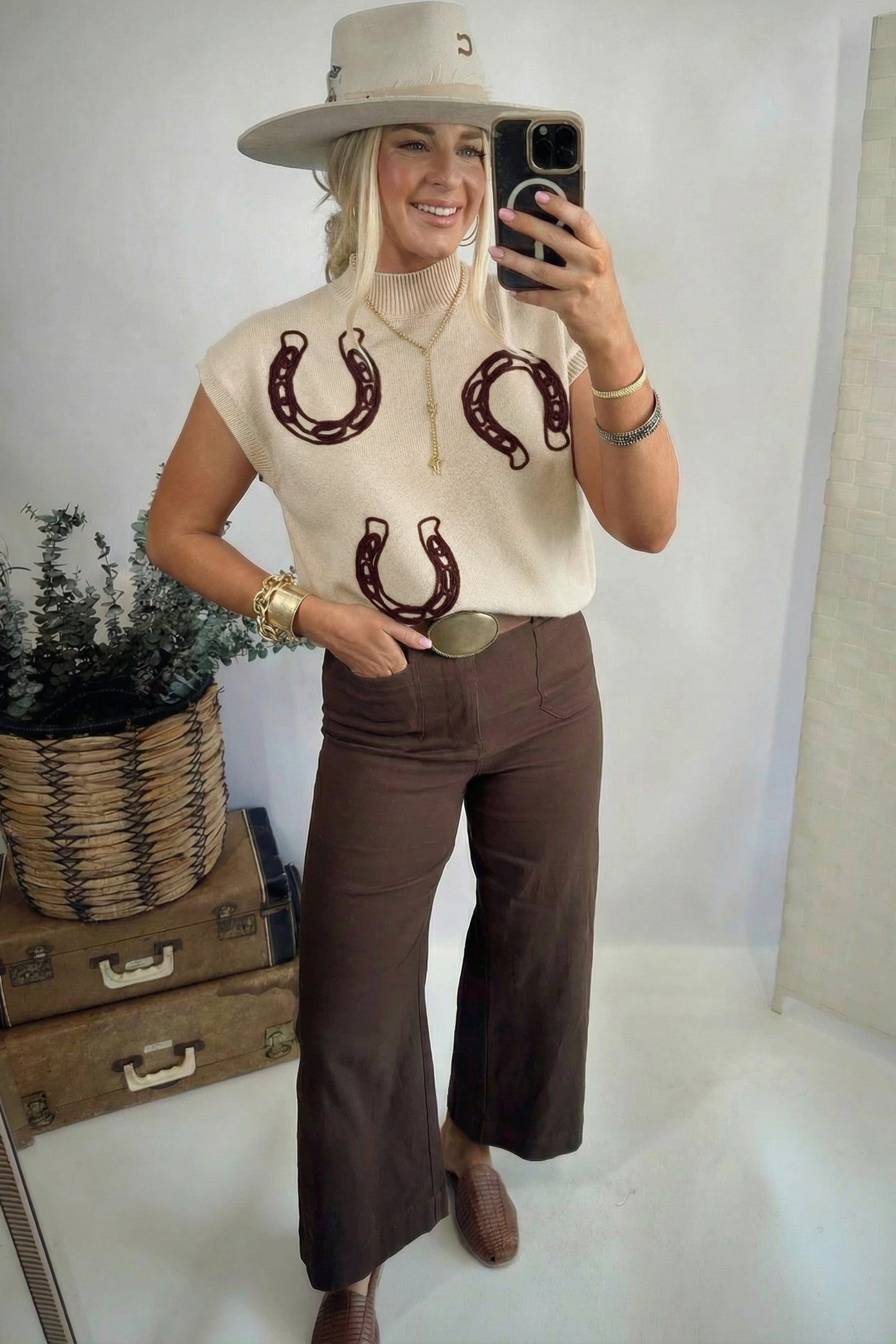 Horseshoes Mock Neck Sweater
