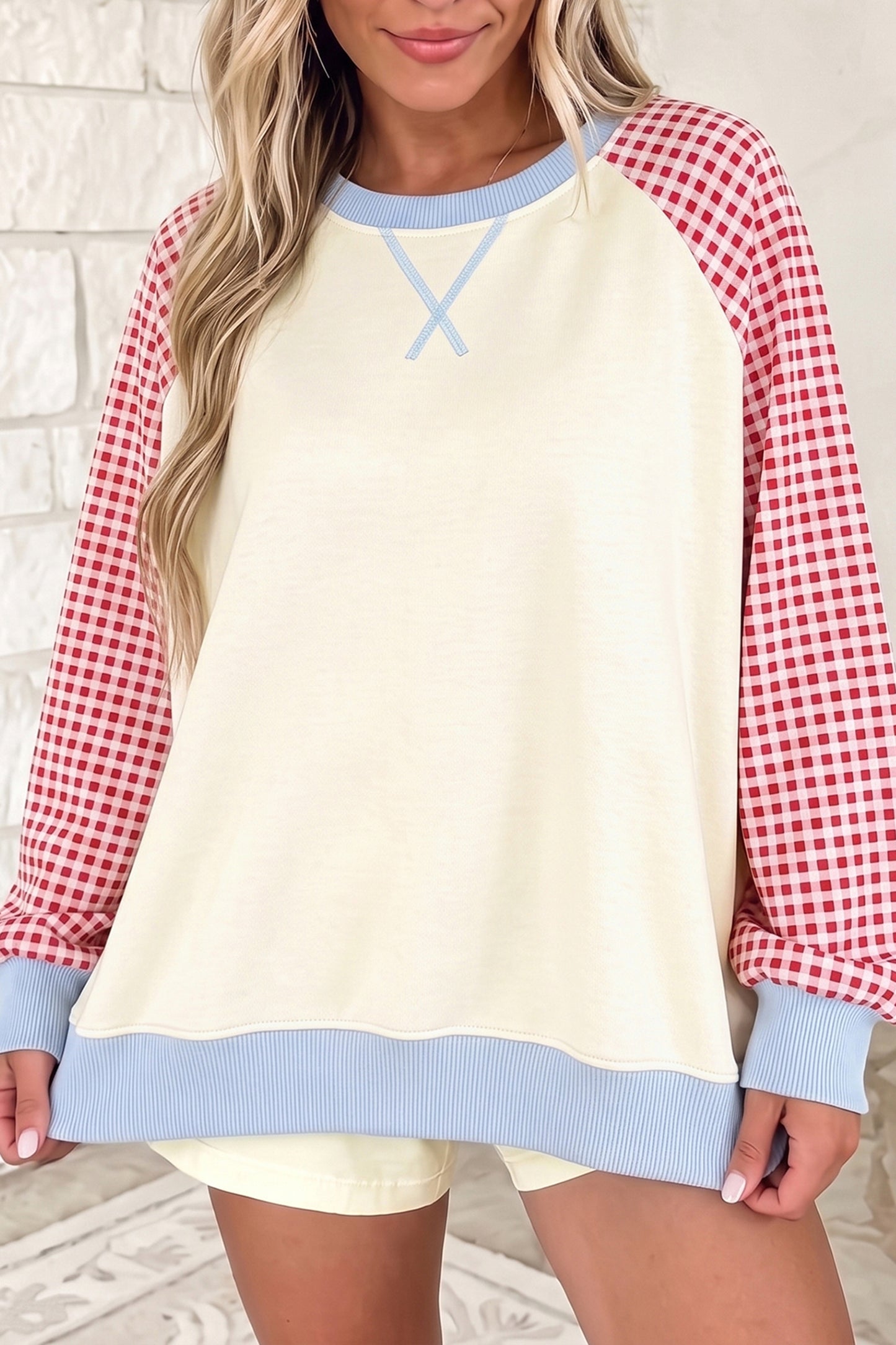 Plaid Sleeve Sweatshirt