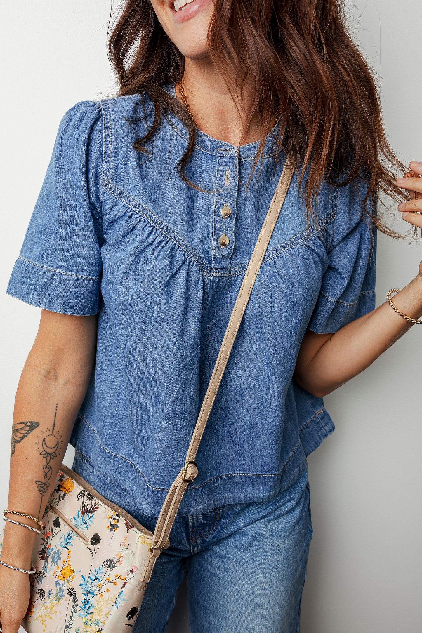 Pleated Denim Shirt