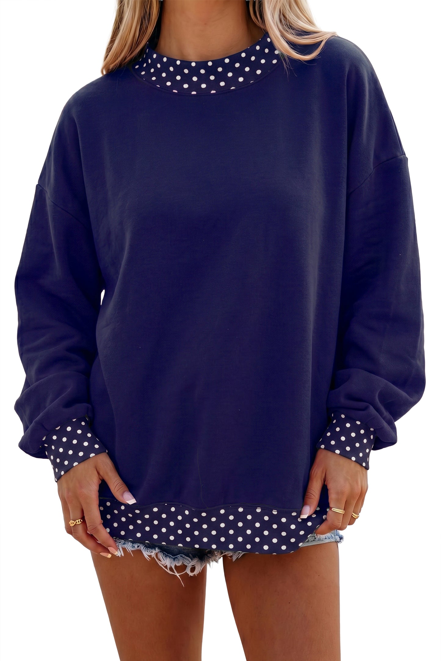 Polka Dot Trim Oversized Sweatshirt