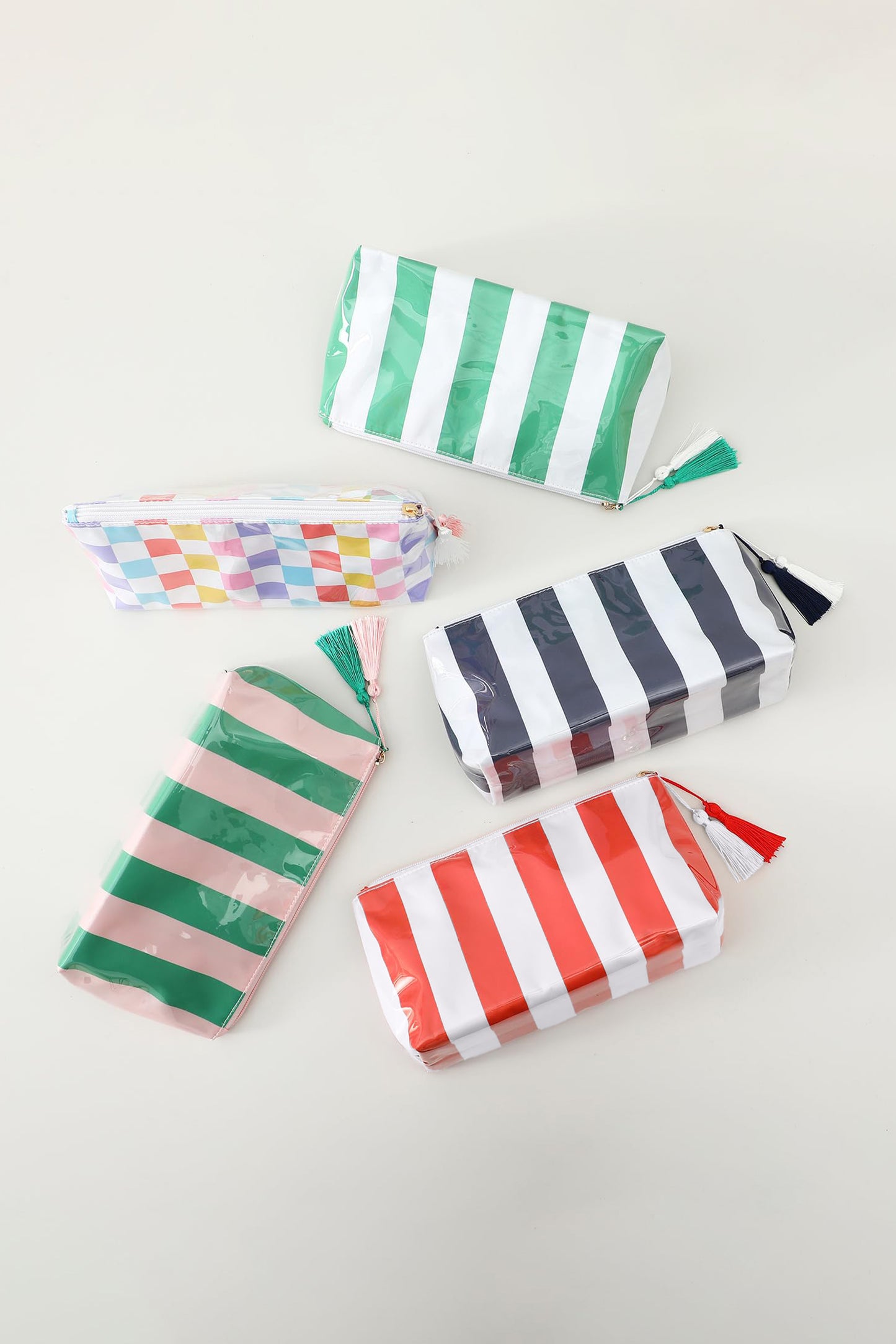 Striped Vinyl Waterproof  Zipper Bag