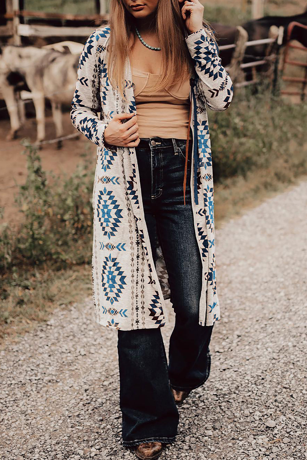 Western Aztec Printed Long Cardigan