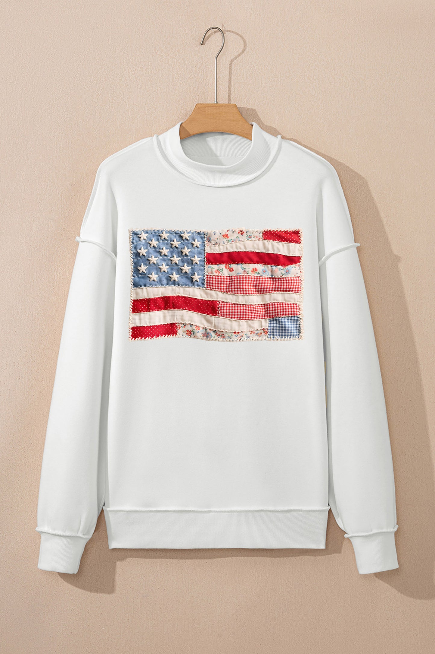 Reversible Patchwork Print USA Flag Sweatshirt