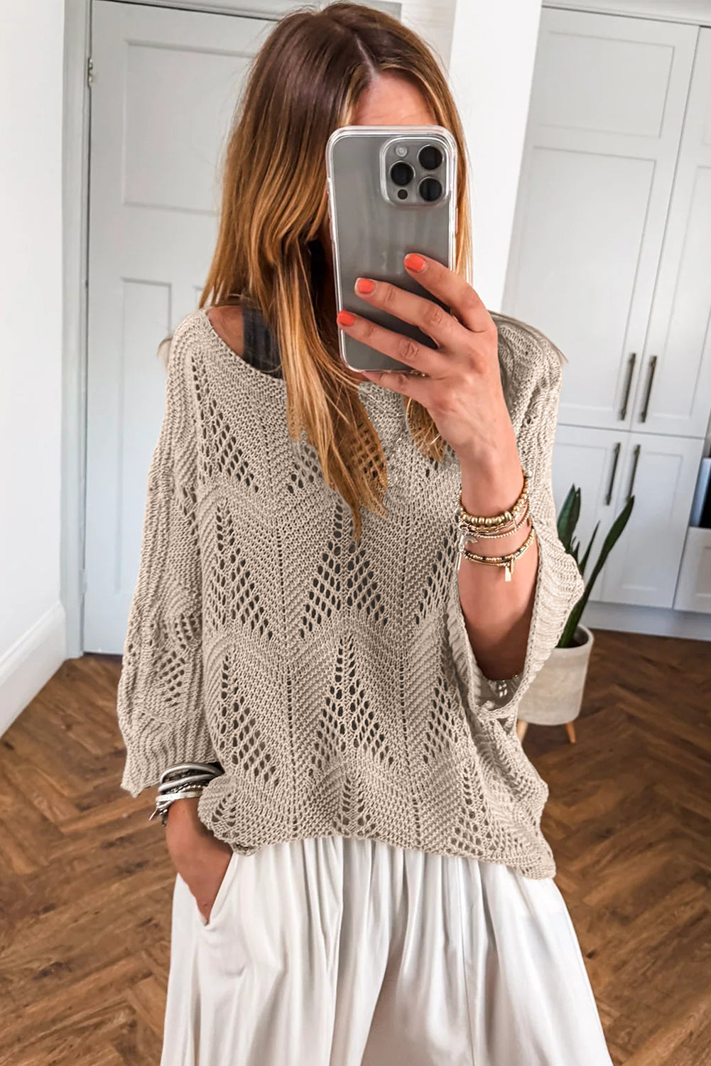 Parchment 3/4 Sleeve Knit Sweater
