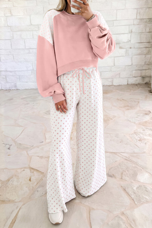 Polka Dot Patchwork Pants Set