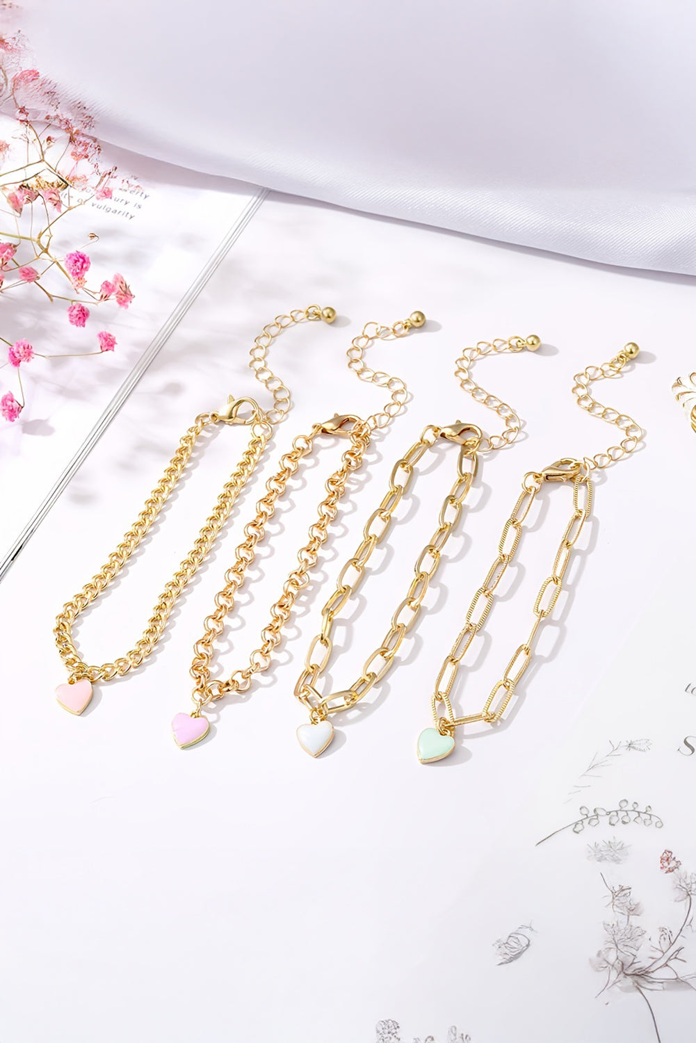 Gold Heart Multi Layer Adjustable Chain Bracelet