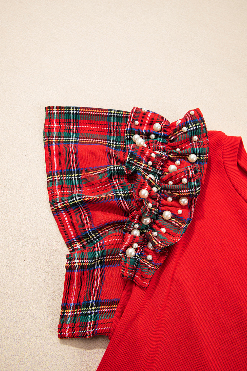 Sequin Christmas Tree Ruffled Sleeve T Shirt with Pearled Detail