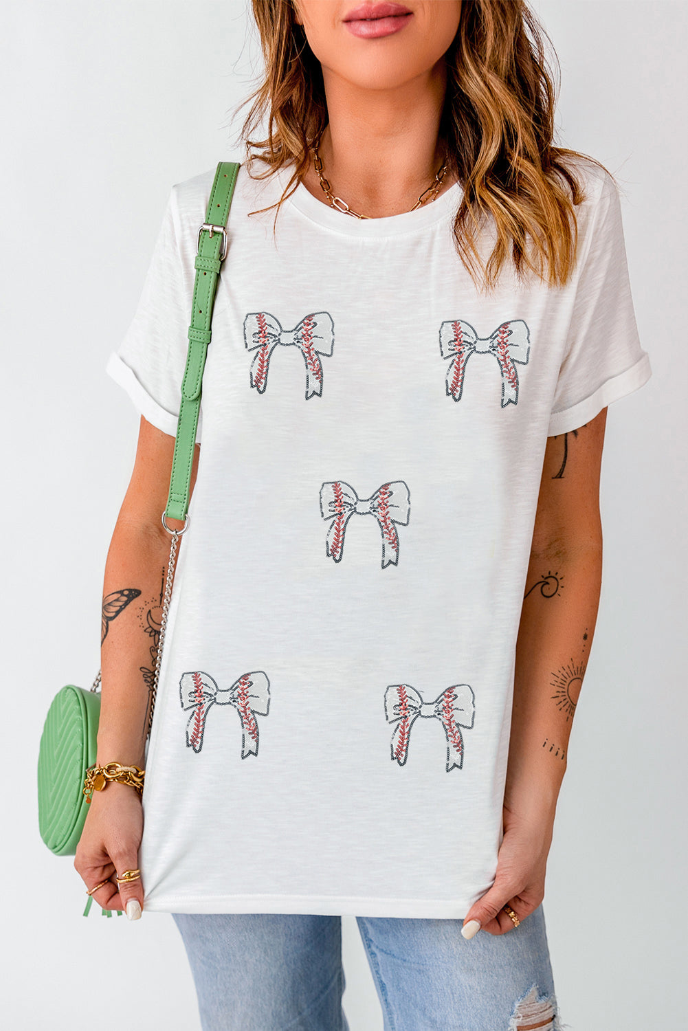 White Game Day Bow T Shirt