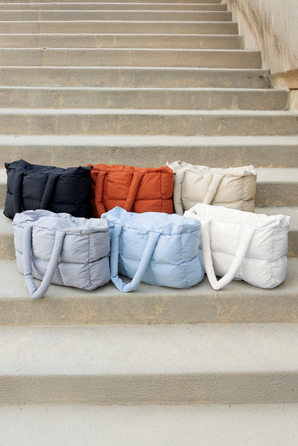 Quilted Puffy Zipped Tote Bag