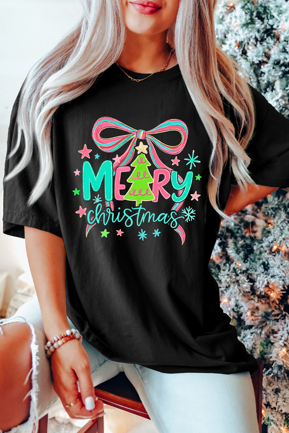 Black MERRY Christmas Vibrant T Shirt