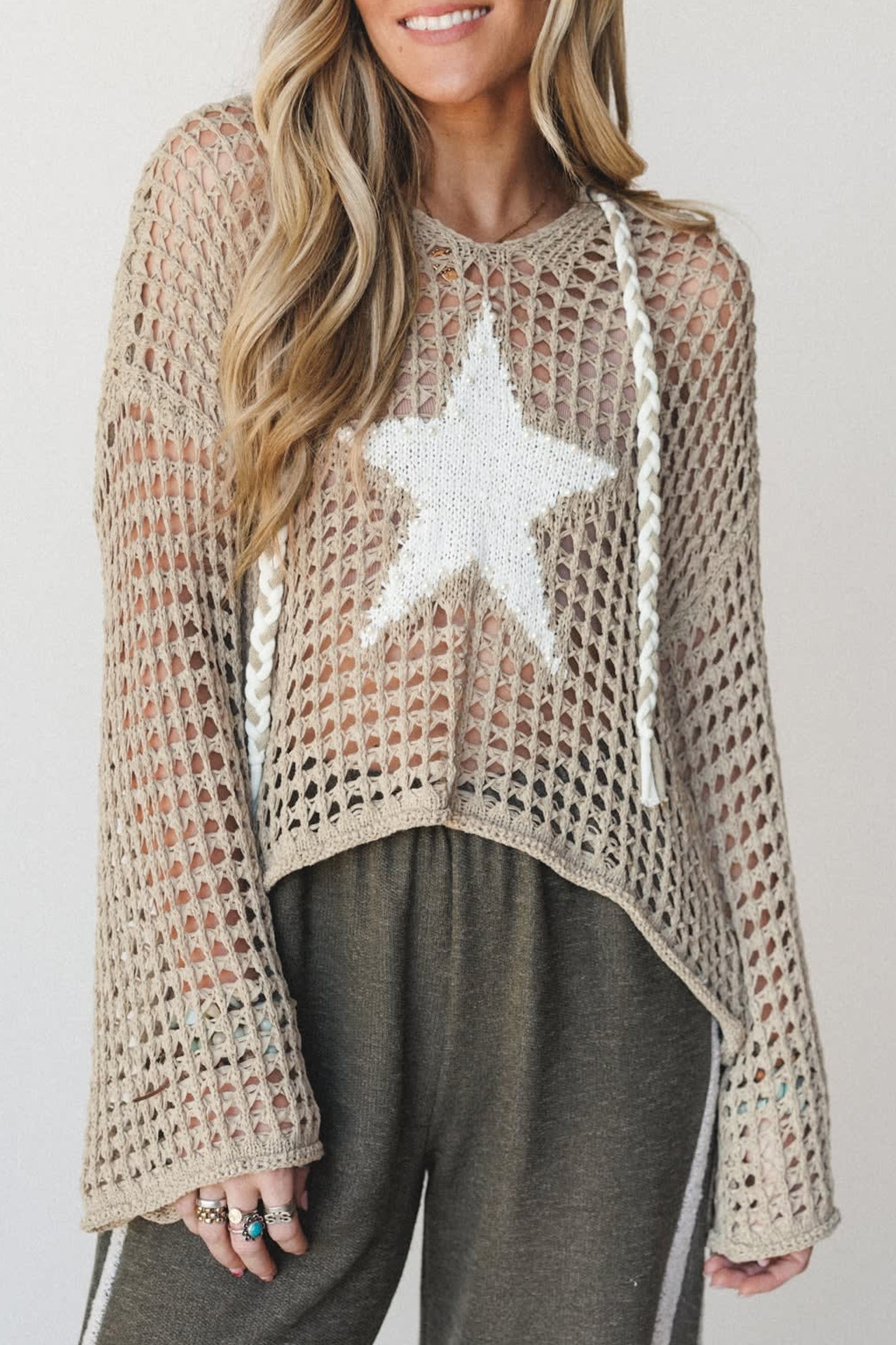 Star Crochet Hooded Sweater