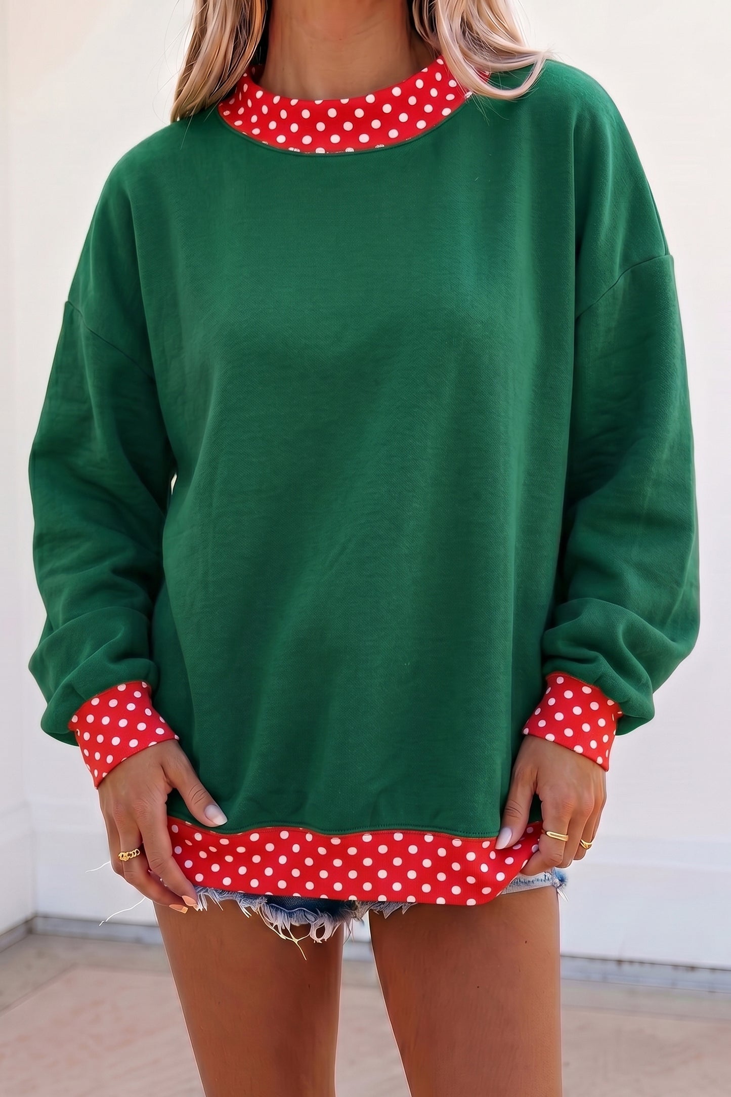 Polka Dot Trim Oversized Sweatshirt