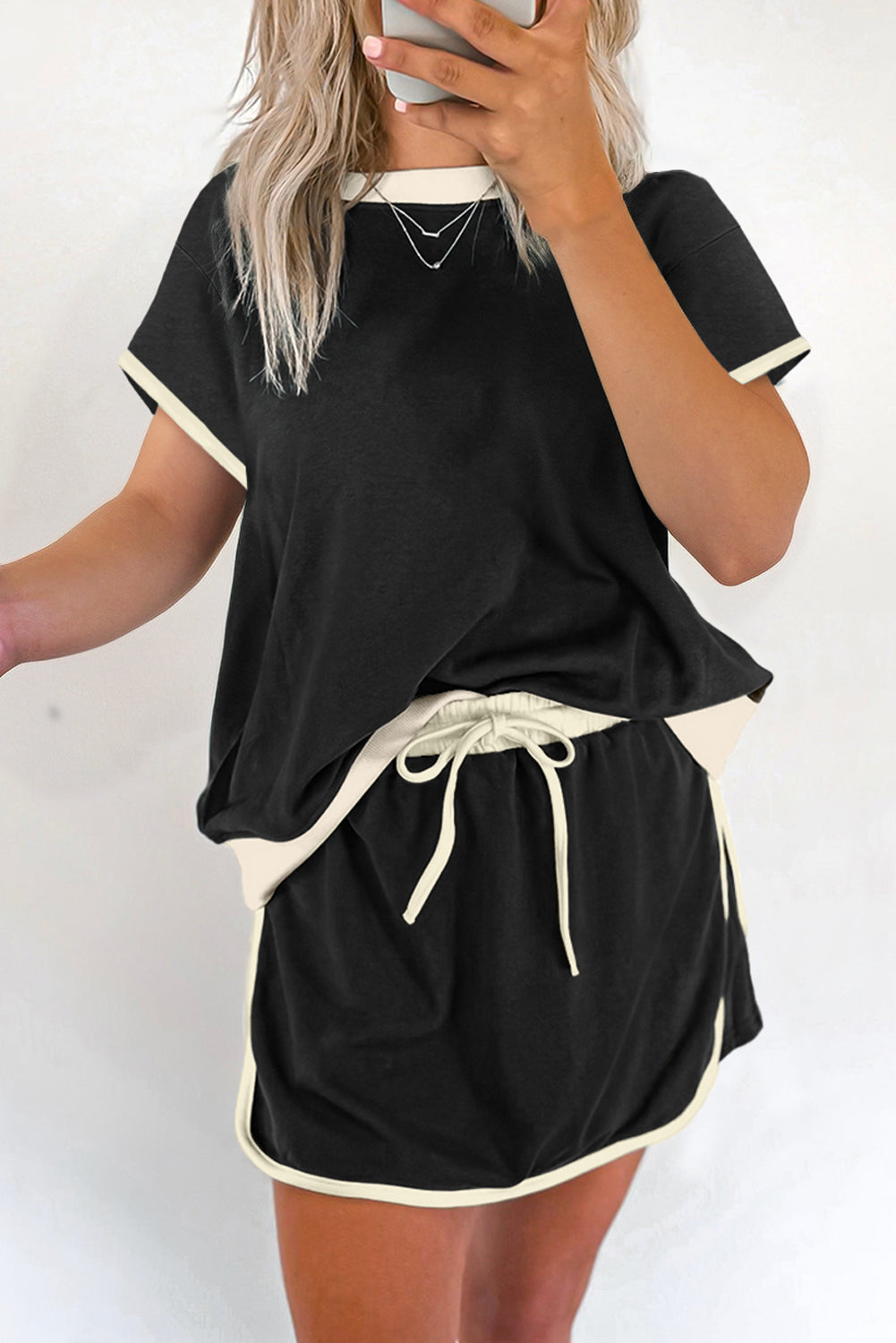 Contrast Trim Skort Set