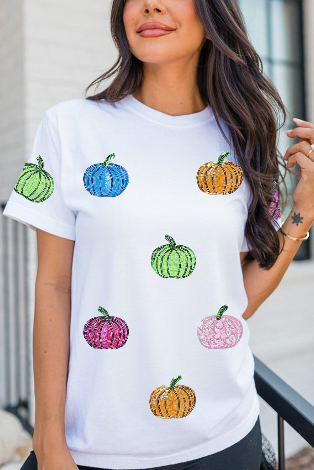 Sequin Pumpkin Patched T Shirt