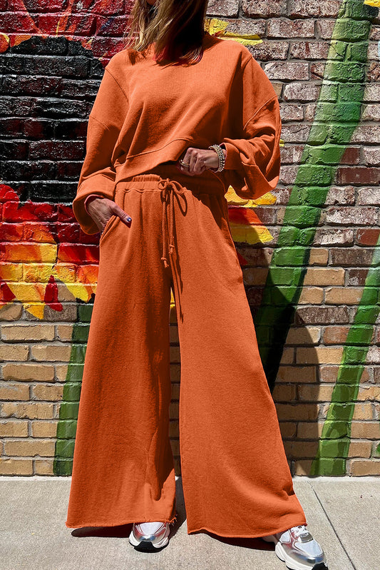 Crop Pullover Drawstring Wide Leg Pants Set