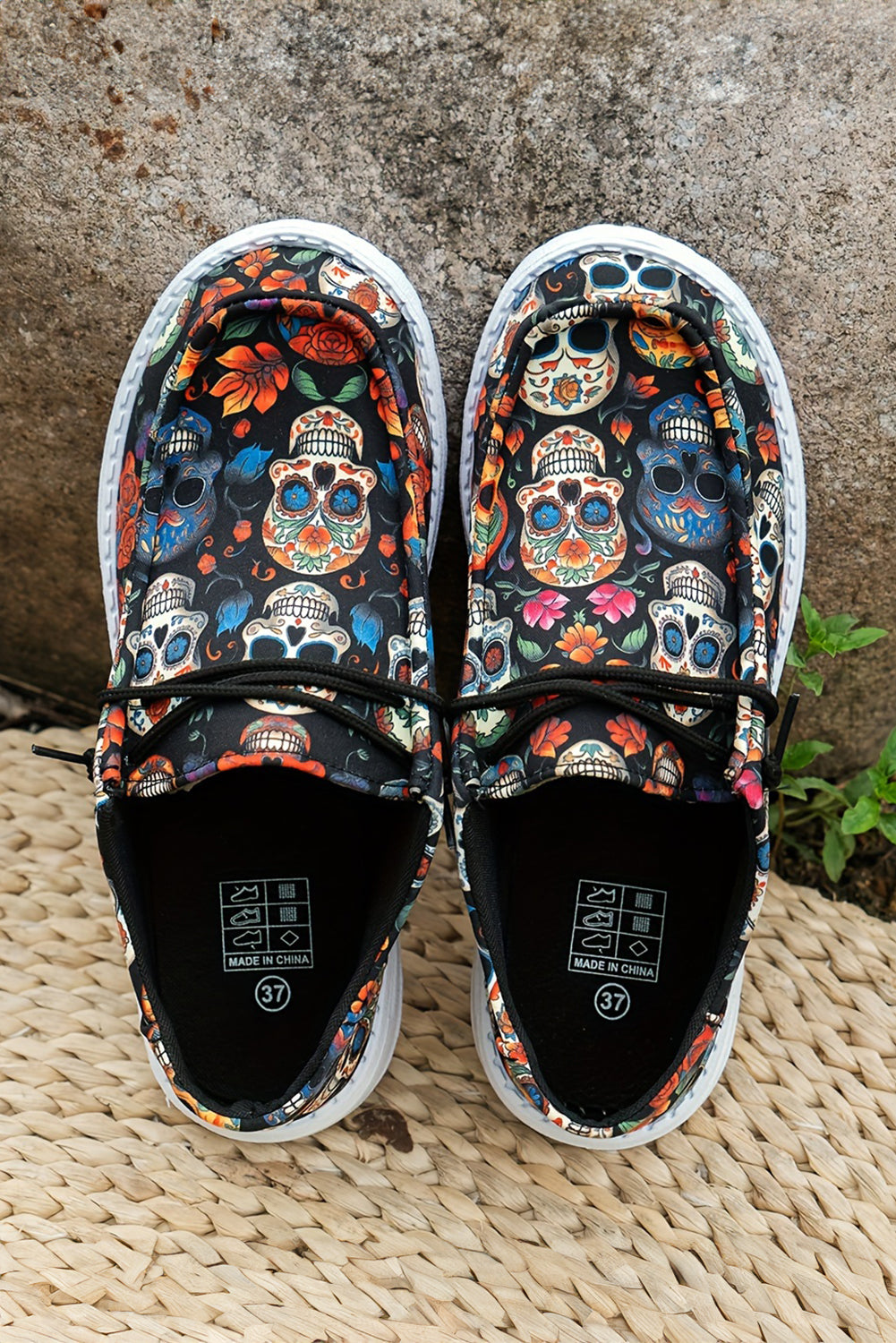 Sugar Skull Print Lace Up Shoes