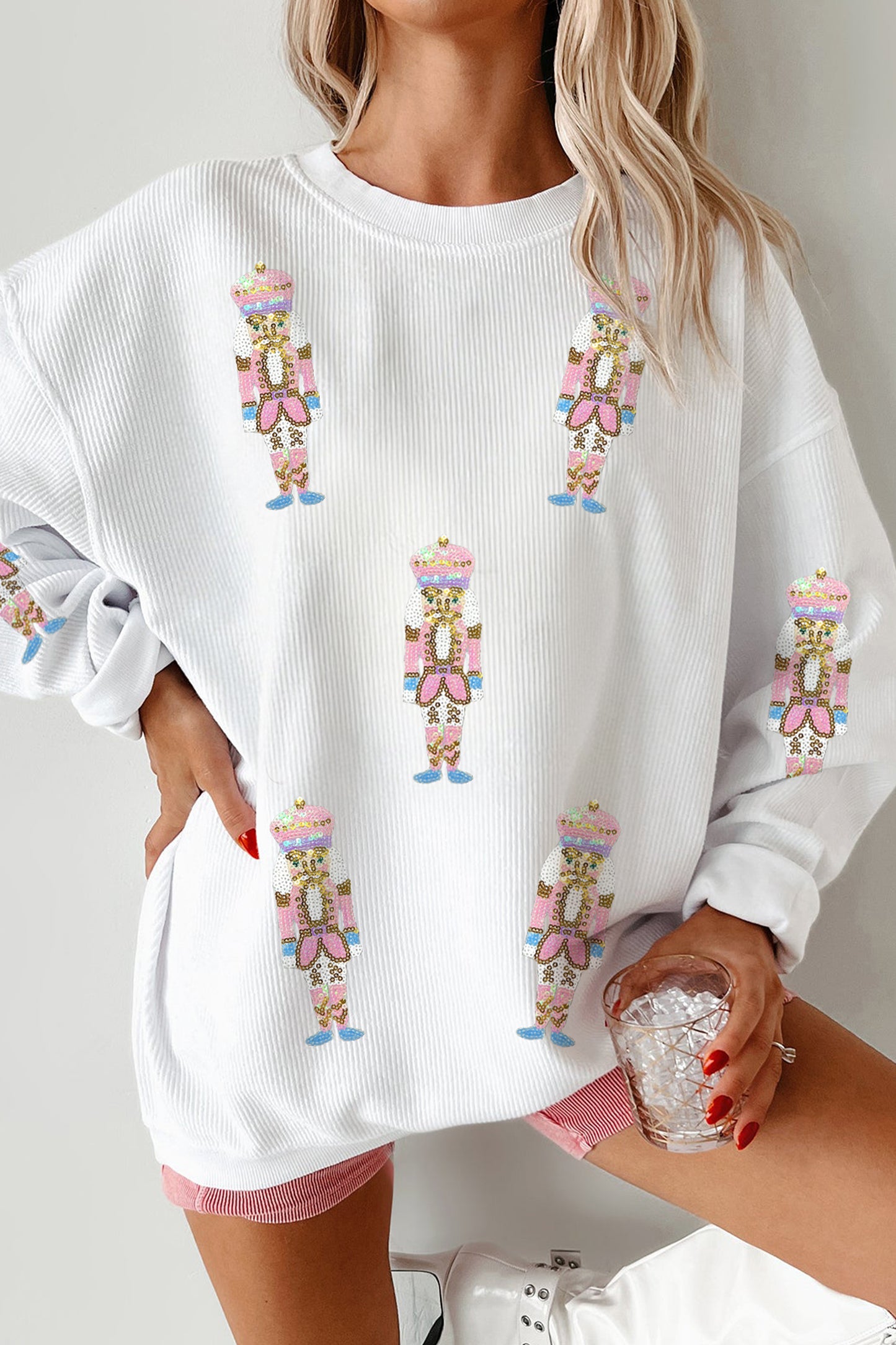 White Corded Sequin Nutcracker Sweatshirt
